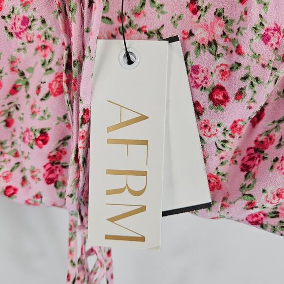 NWT AFRM Sienna Pastel Pink Floral Ruffle Cap Sleeve Adjustable Strap Crop Top L - Picture 11 of 12